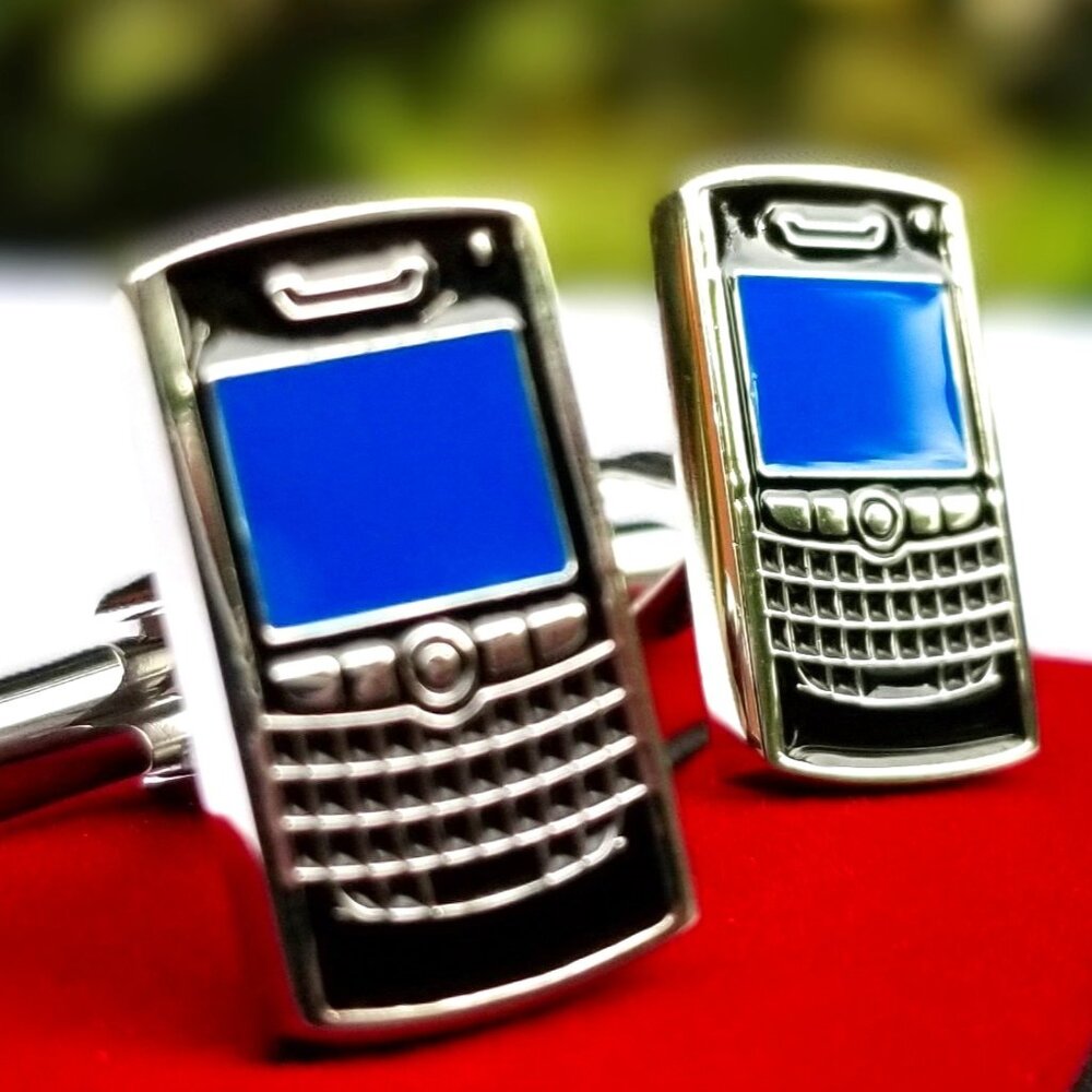 Vintage Blackberry Smartphone Phone Handheld Cufflinks Links Blue Screen 2000's